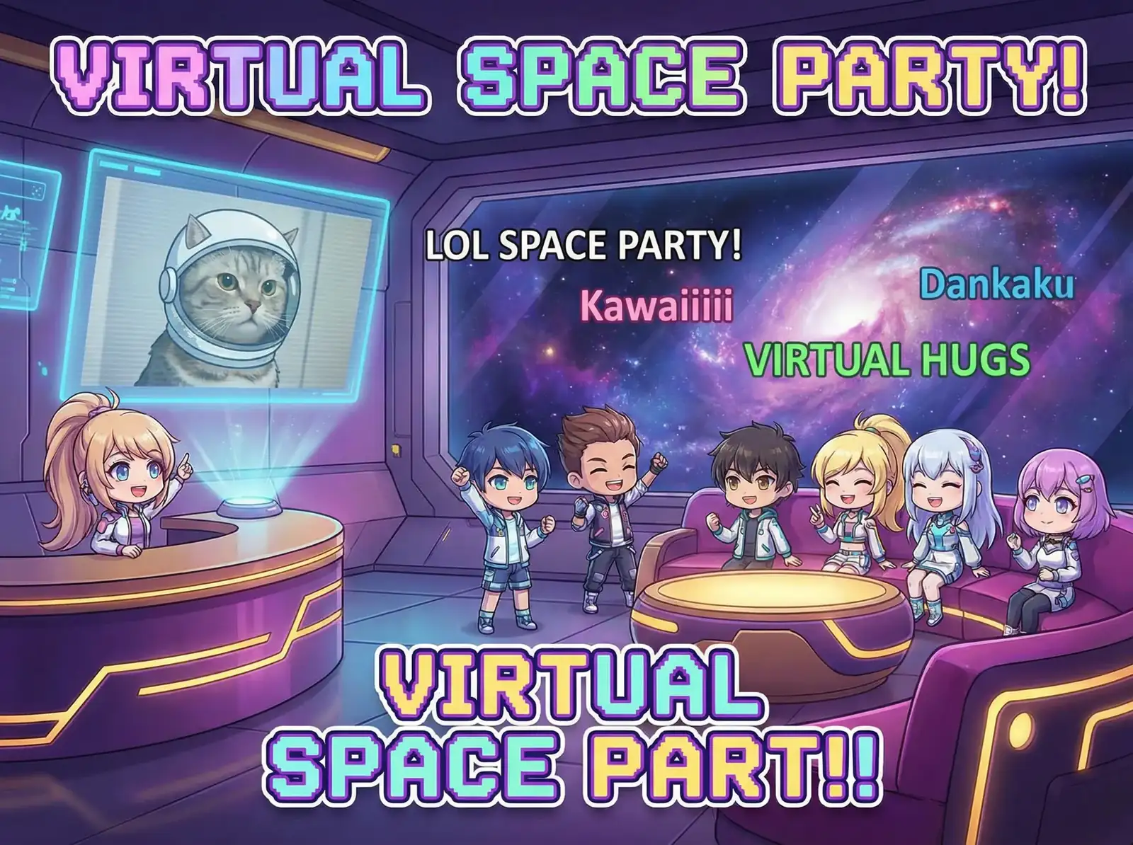 虚拟太空派对 - 动漫角色在空间站聚会